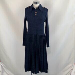 Sara Navon Navy Blue Stretch Shimmer Knit Dress L